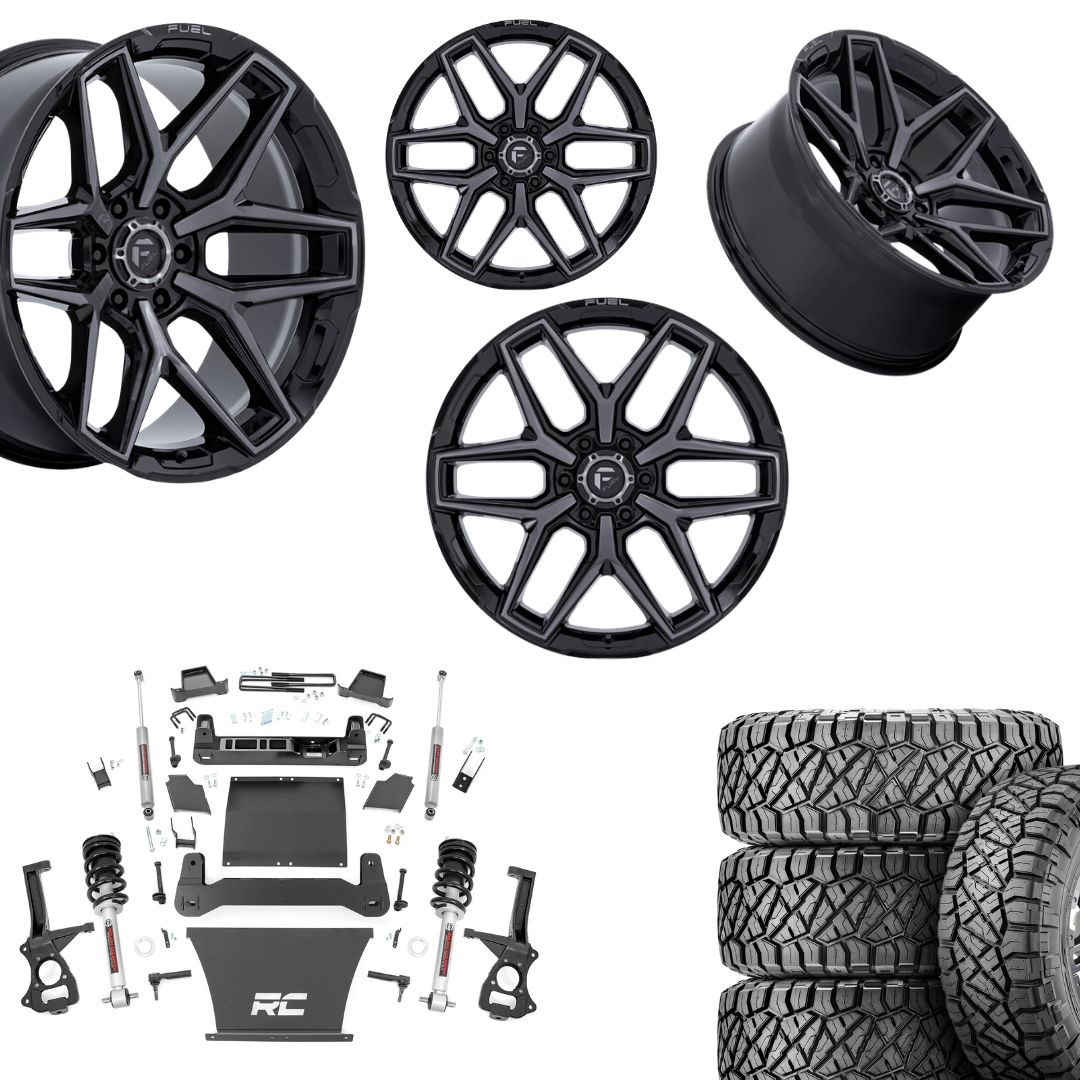 6 inch Bundle w/ 22x12 Black Tinted Wheels & 35in Nitto Ridge Grapplers - 4wd - 4.3 5.3 6.2 Engine