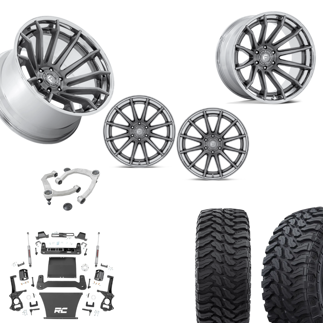 6 inch Bundle w/ 22x10 Platinum Chrome Wheels and 35in Hercules TT1 Tires - 2wd