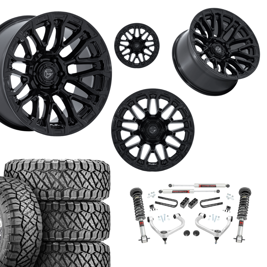 3 inch M1 Bundle w/ 20x10 Gloss Black Wheels & 33in Nitto Ridge Grapplers - 4wd