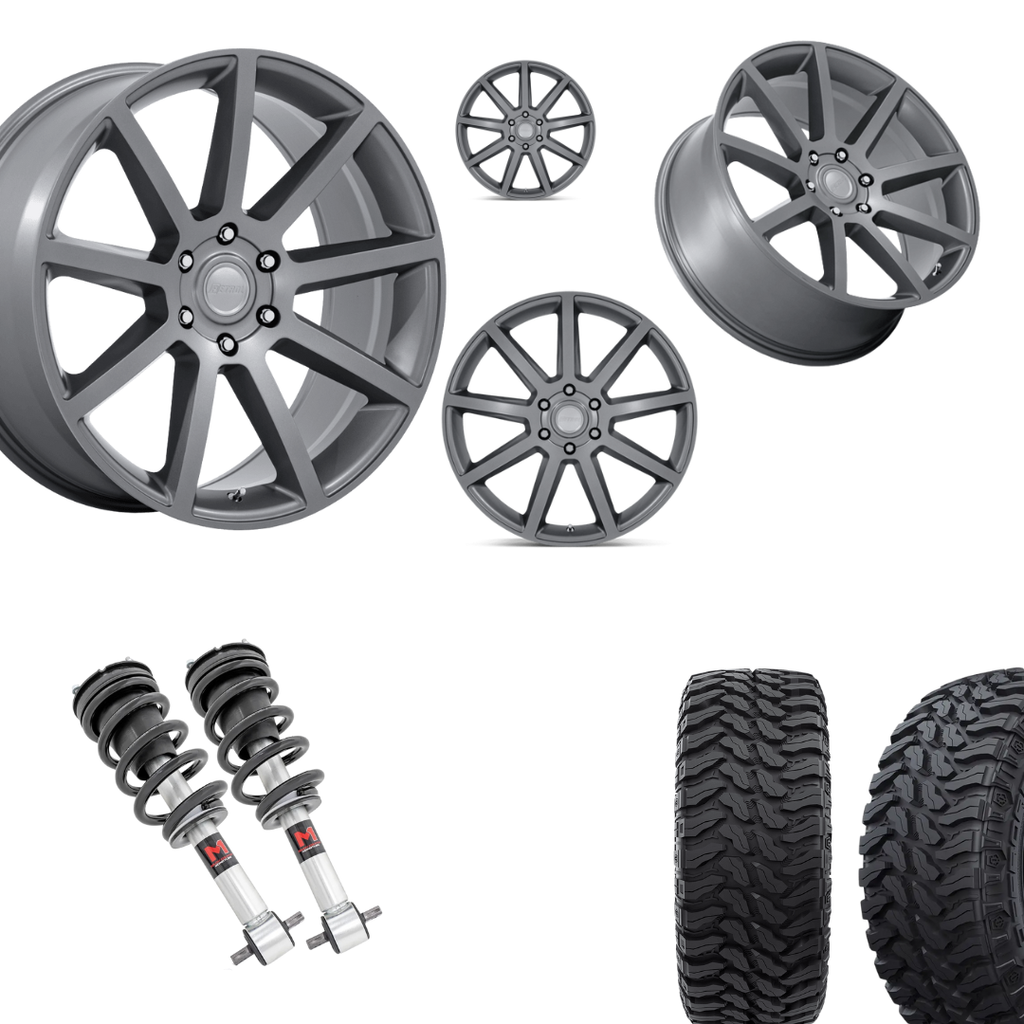2 inch Level Bundle w/ 22in Gunmetal Wheels and 33in TIS TT1 Mud Tires 2wd/4wd
