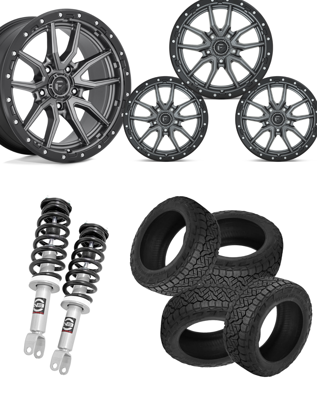 Ram 2.5 Level Bundle w/ 20x9 Matte Gunmetal Wheels & 33in Nitto Recon Grapplers - 4wd