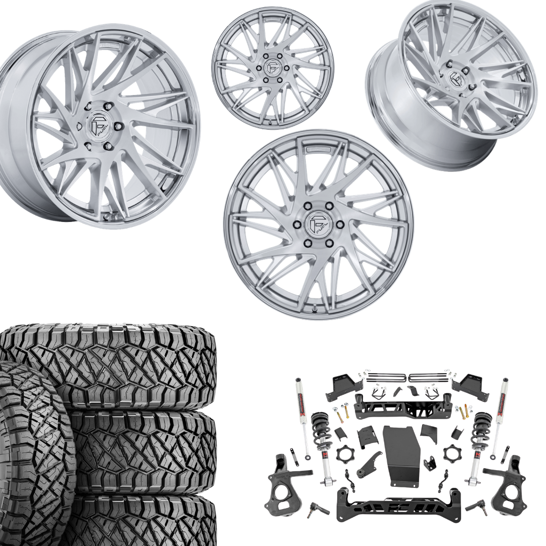 7 inch Lift M1 Bundle w/ 22x10 Silver Chrome Wheels - 35in Nitto Ridge Grapplers - 4wd