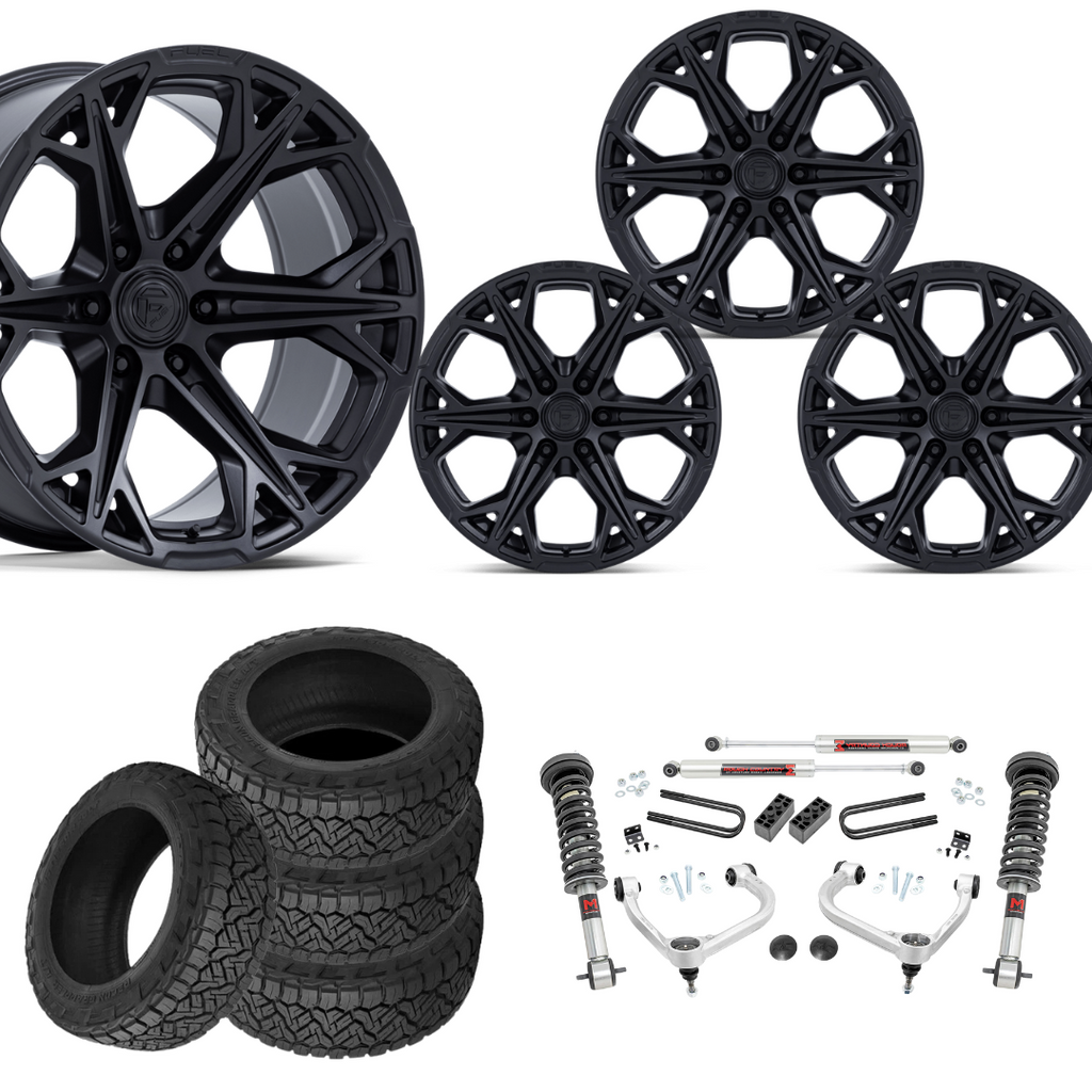 3 inch M1 Bundle w/ 20x9 Black Wheels - 34in Nitto Recon Grapplers - 4wd