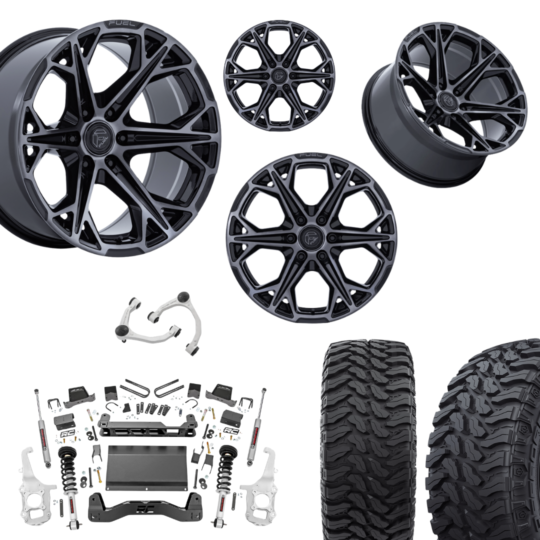 6 inch Lift N3 Bundle w/ 22x10 Black Tinted Wheels- 35in Hercules TT1 Tires - 4wd