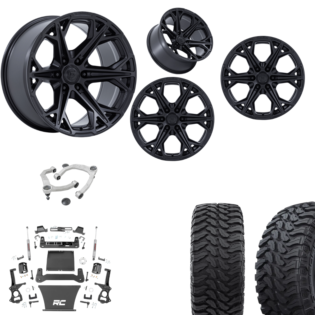 6 inch Bundle w/ 22x10 Black Wheels and 35in Hercules TT1 Tires - 2wd