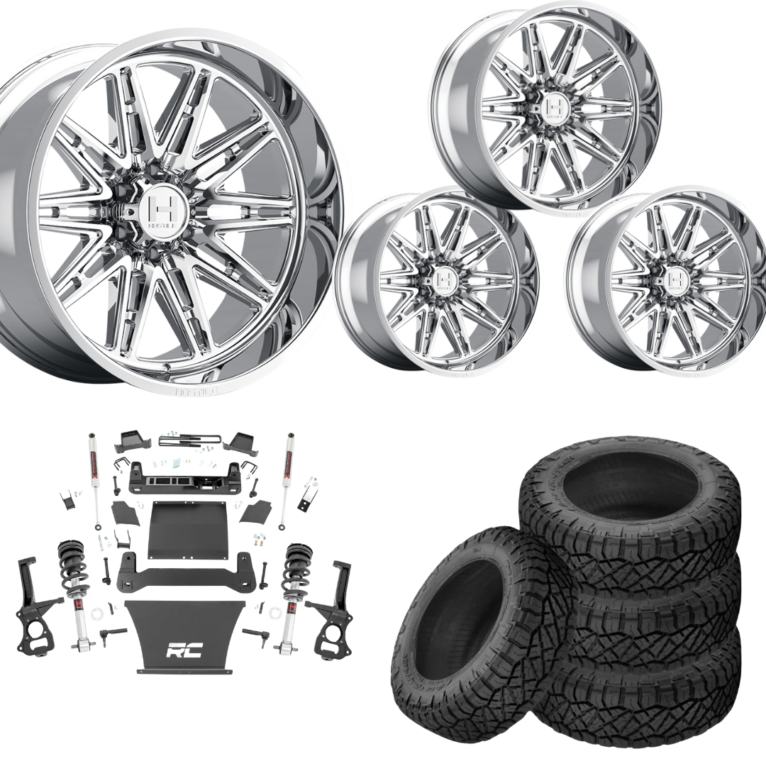 6 inch M1 Bundle w/ 22x10 Chrome Wheels - 35in Nitto Ridge Grapplers - 4wd