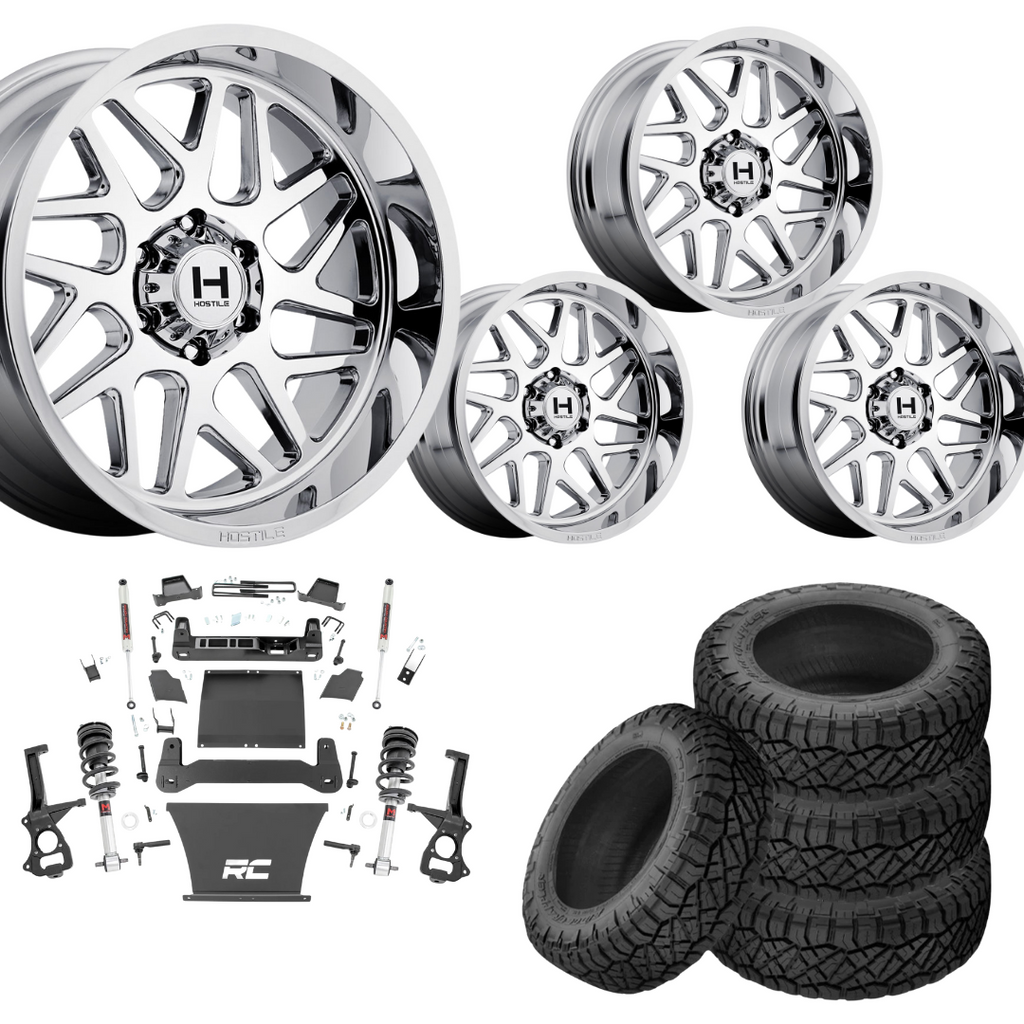6 inch M1 Bundle w/ 22x10 Chrome Wheels - 35in Nitto Ridge Grapplers - 4wd