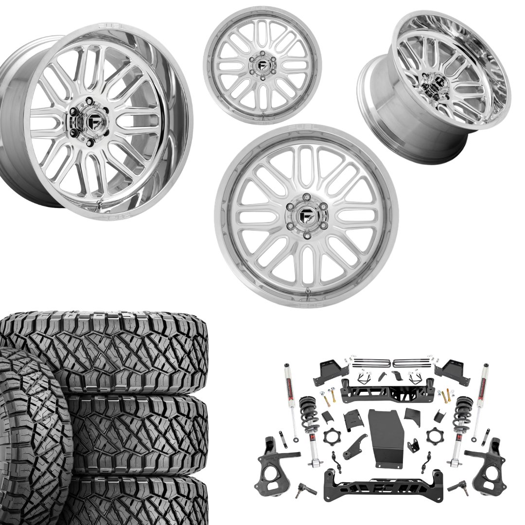 7 inch Lift M1 Bundle w/ 22x12 Chrome Wheels - 35in Nitto Ridge Grapplers - 4wd