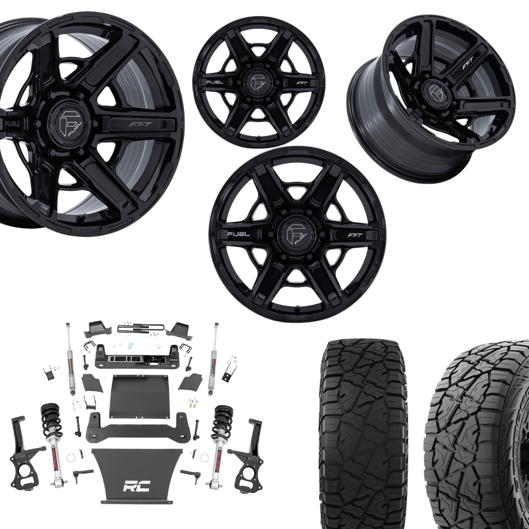 6 inch Bundle w/ 20x10 Gloss Black Wheels and 35in Hercules RT1 Tires - 4wd - 4.3 5.3 6.2 Engines