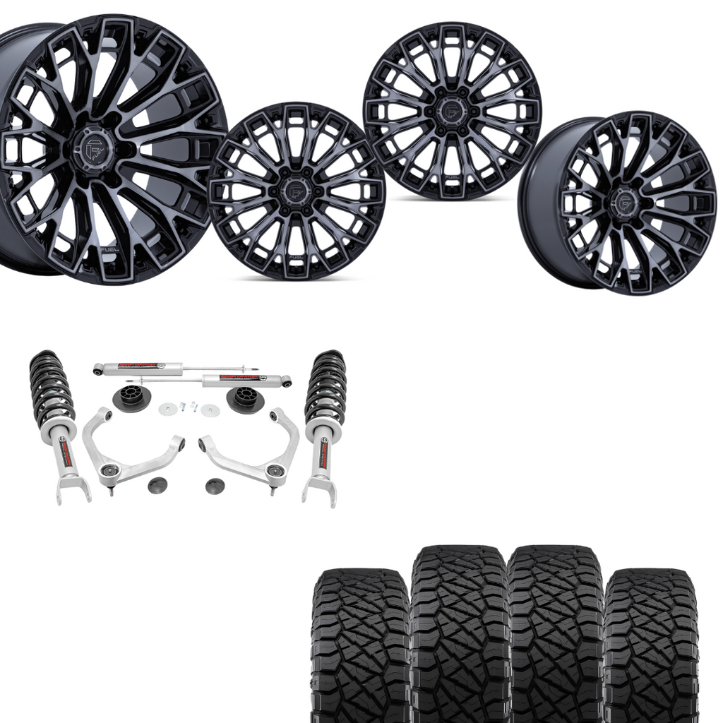 3.5 inch Lift Bundle N3 w/ 20x10 Black Tinted Machined Wheels & 33in Nitto Ridge Grapplers- 2wd/4wd