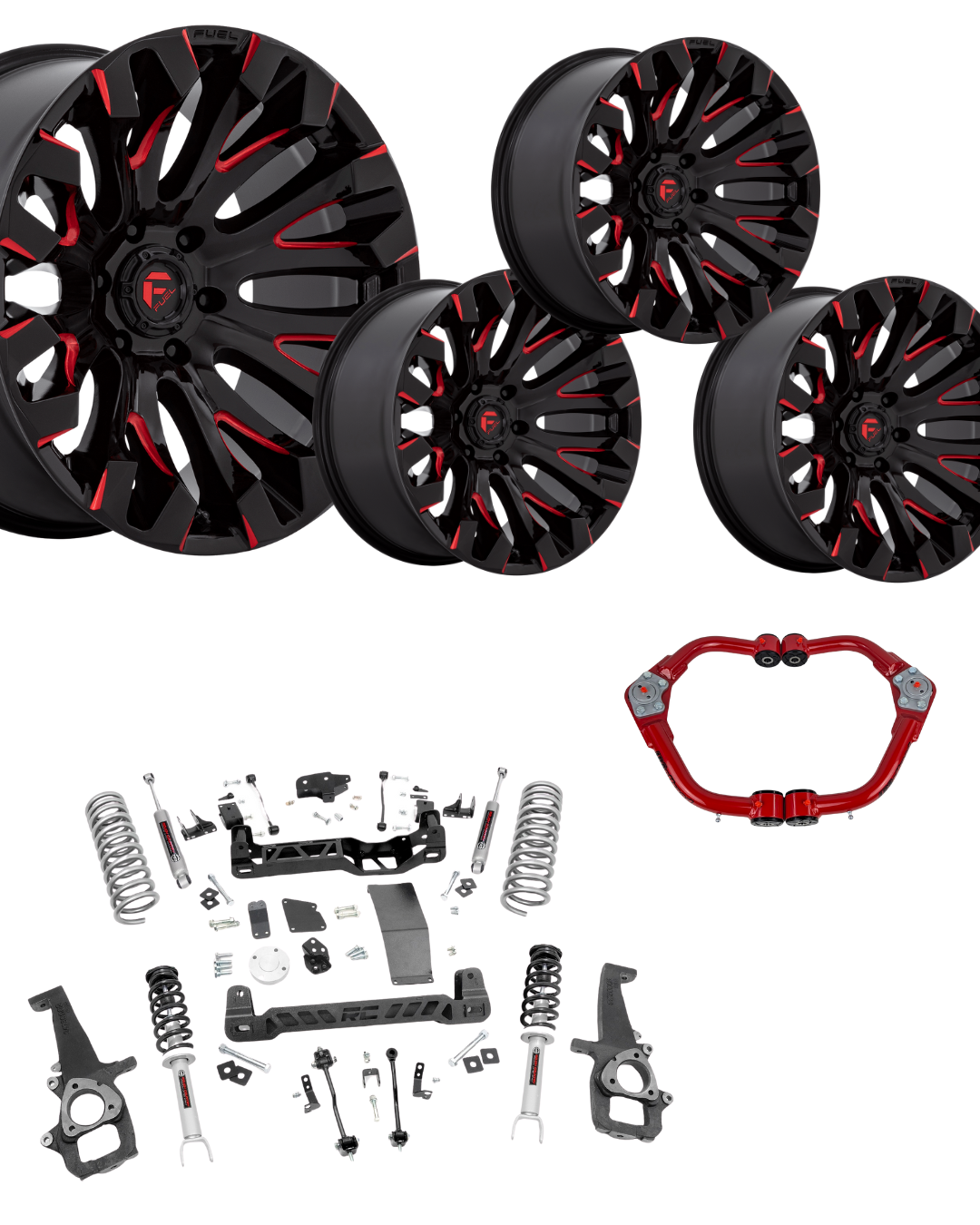 6 inch Lift Bundle N3 w/ 20x10 Black Red Wheels- No Tires - JBA UCAs - 2wd