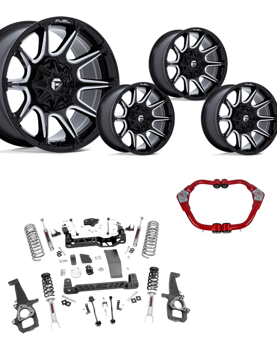 6 inch Lift Bundle N3 w/ 22x12 Black MIlled Wheels- No Tires - JBA UCAs - 2wd