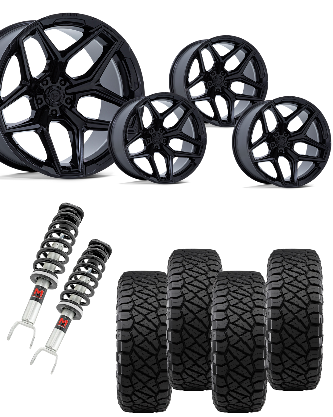 2 in Level Bundle w/ 22x10 Black Wheels & 33in Nitto Ridge Grapplers - 2wd/4wd