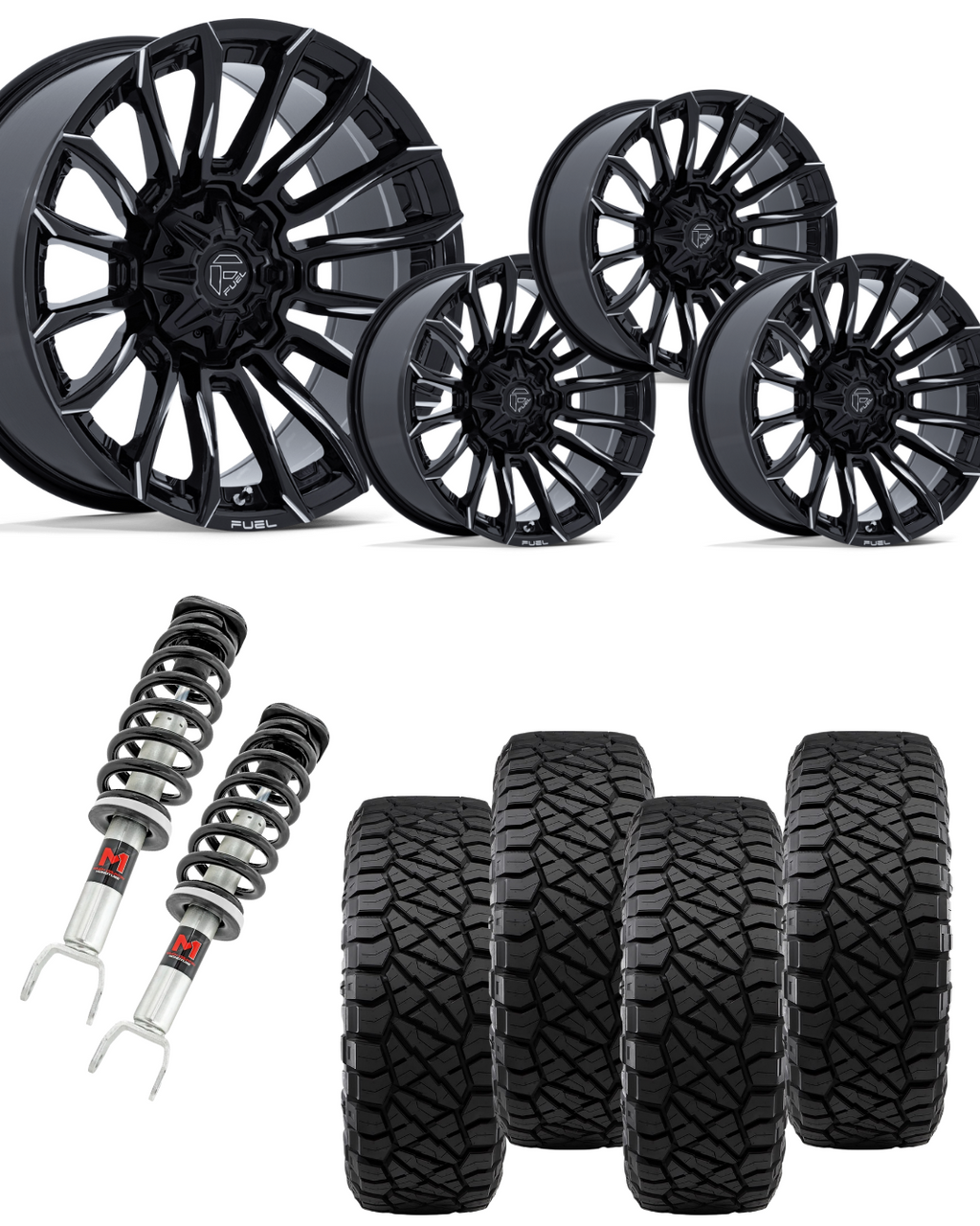 2 in Level Bundle w/ 22x10 Black Milled Wheels & 33in Nitto Ridge Grapplers - 2wd/4wd