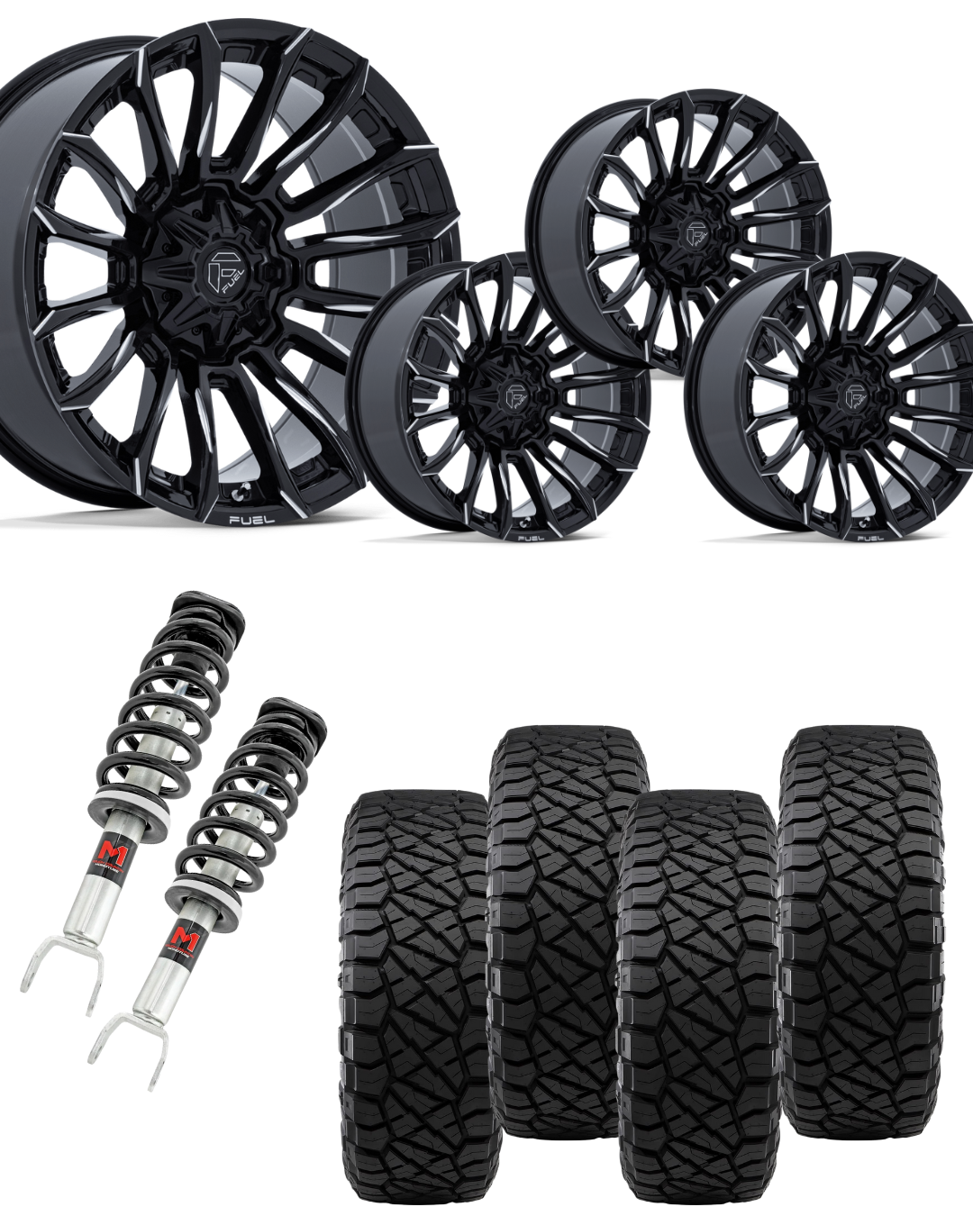 2 in Level Bundle w/ 22x10 Black Milled Wheels & 33in Nitto Ridge Grapplers - 2wd/4wd