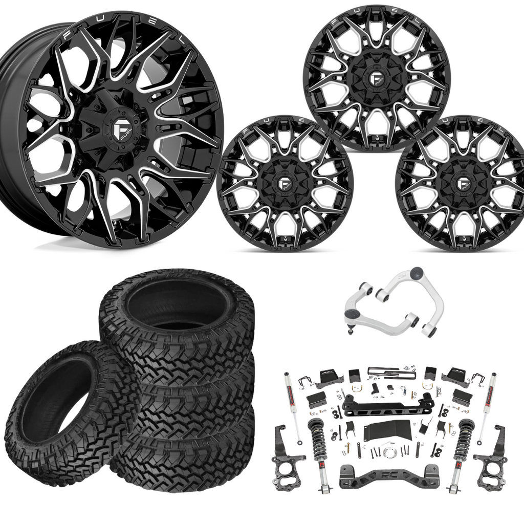 6 inch M1 Bundle w/ 22x12 Black Milled Wheels - 35in Nitto Trail Grapplers - Upper Control Arms -4wd