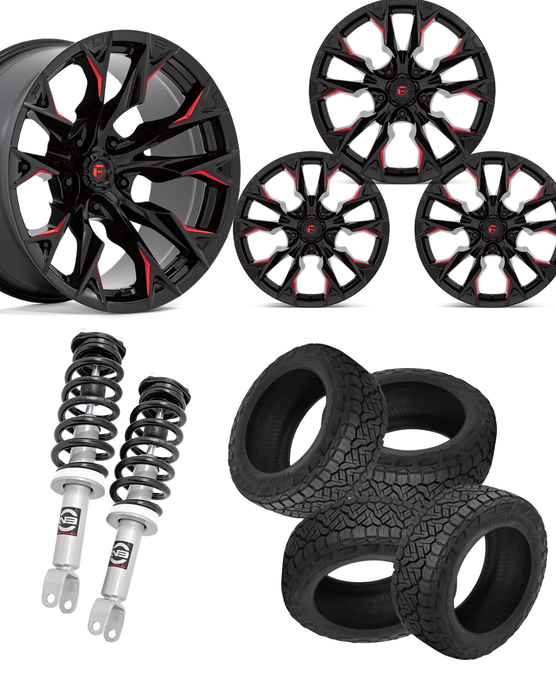 Ram 2.5 Level Bundle w/ 20x10 Black Red Wheels & 305 Nitto Recon Grapplers - 4wd