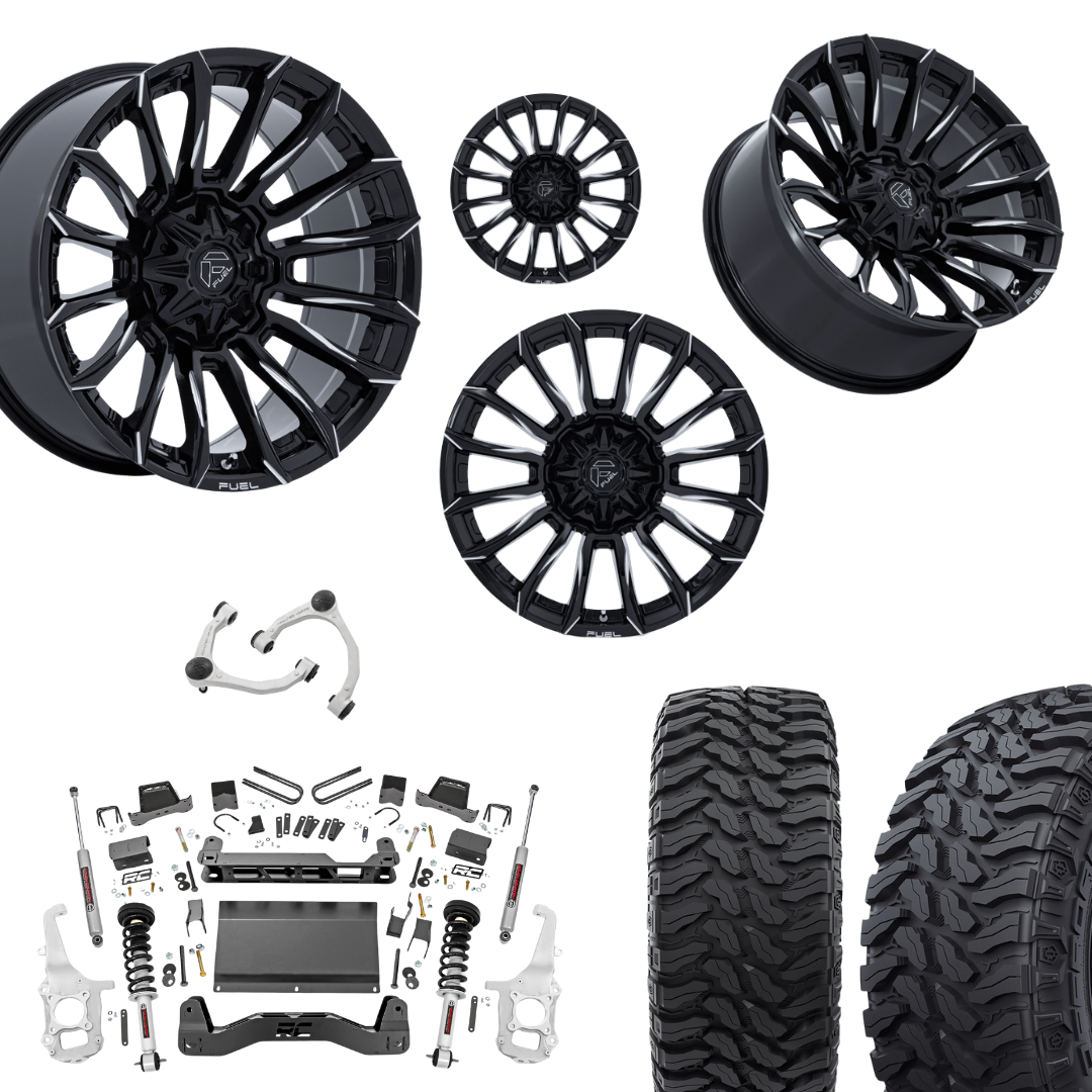 6 inch Lift N3 Bundle w/ 22x10 Black Milled Wheels- 35in Hercules TT1 Tires - 4wd