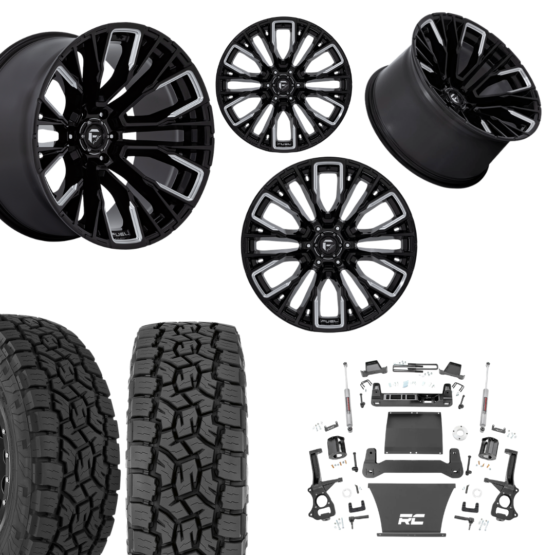 6 inch Bundle w/ 22x12 Black Chrome Wheels and 35in Toyo AT3 Tires - 2wd