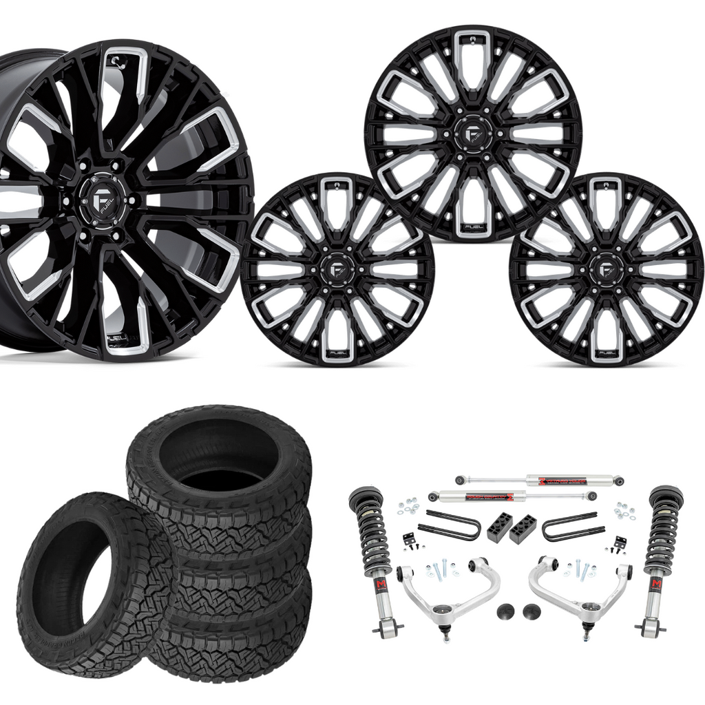 3 inch M1 Bundle w/ 20x9 Black Chrome Wheels - 34in Nitto Recon Grapplers - 4wd
