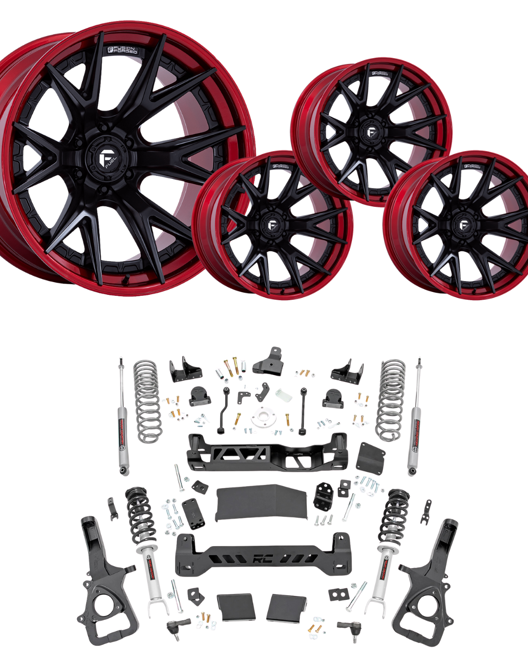 6 inch Lift Bundle N3 w/ 20x10 Black Red Wheels- No Tires - RAM 1500 4wd