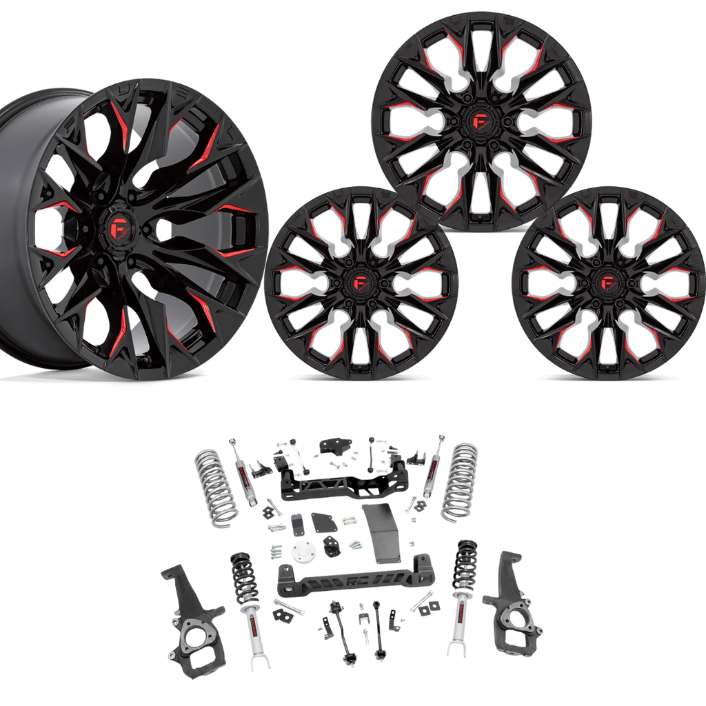6 inch Lift Bundle N3 w/ 20x10 Black Red Wheels- No Tires -  4wd