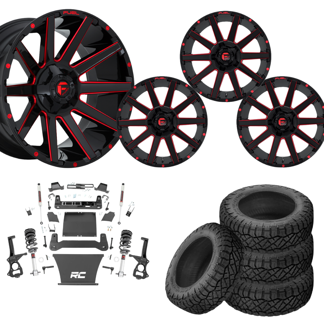 6 inch M1 Bundle w/ 22x10 Black Red Wheels - 35in Nitto Ridge Grapplers - 4wd