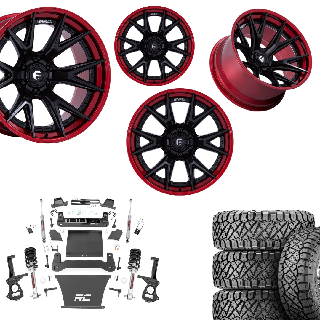 6 inch Bundle w/ 22x10 Black Red Wheels & 35in Nitto Ridge Grapplers - 4wd - 4.3 5.3 6.2 Engine
