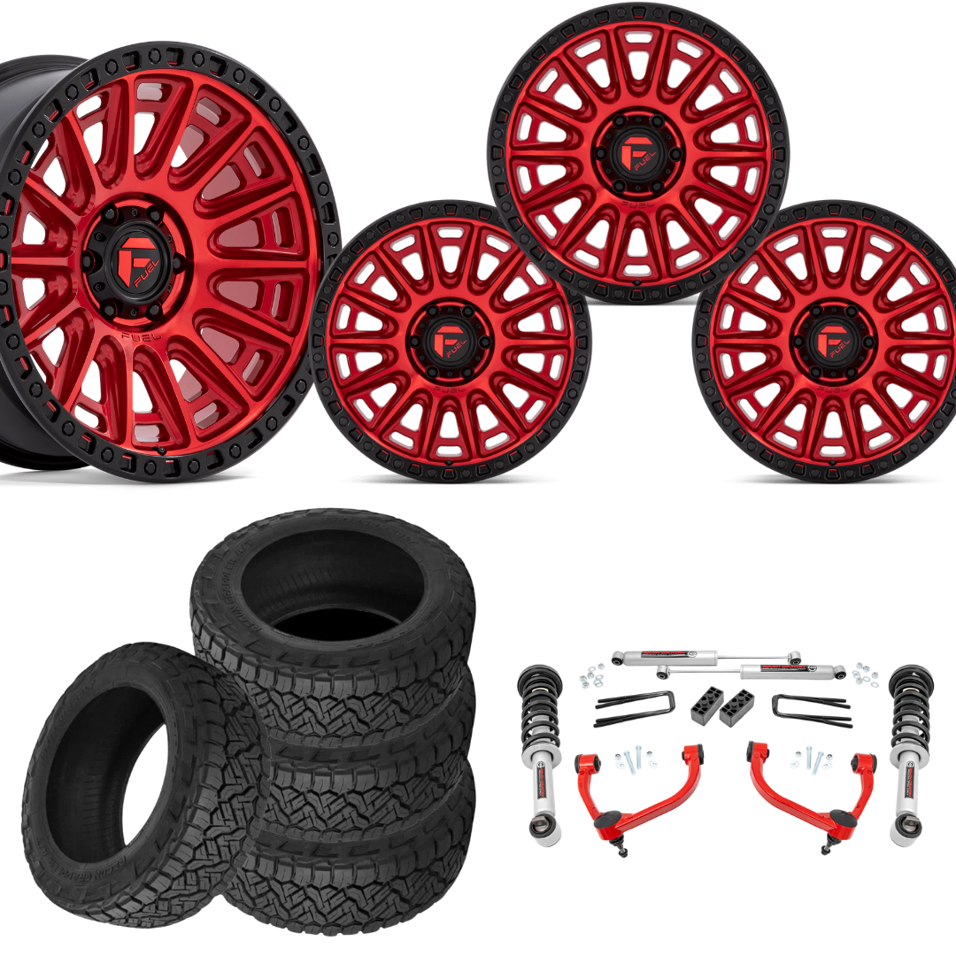 3 inch N3 Bundle w/ 20x9 Red Black Wheels - 34in Nitto Recon Grapplers - 4wd