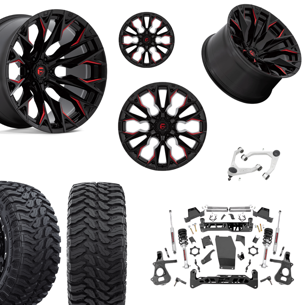 7 inch Lift N3 Bundle w/ 22x12 Black Red Milled Wheels - 35in Hercule TT1 Tires + Upper Control Arms- 4wd (14-18)
