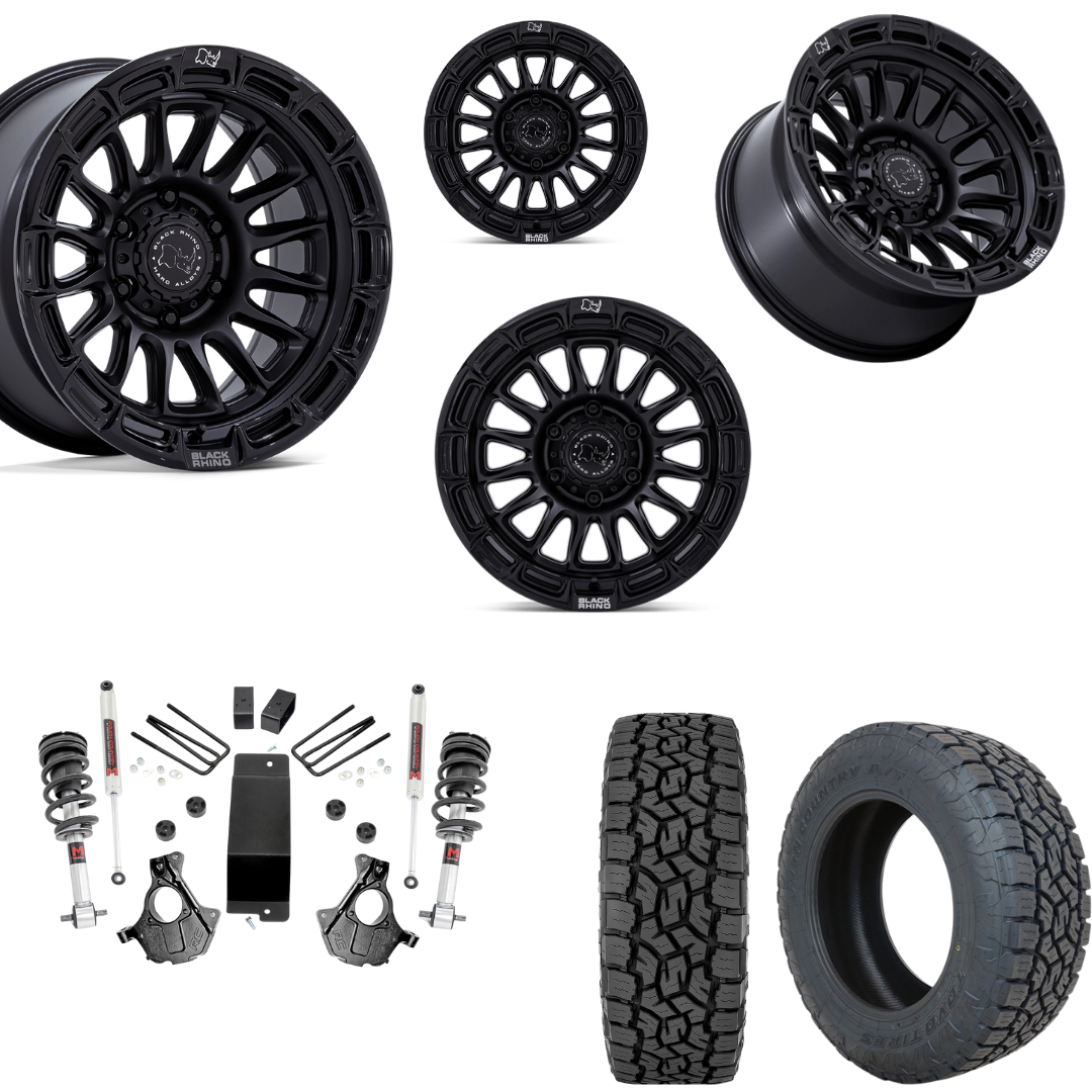 3.5 inch Lift M1 Bundle w/ 20x9 Matte Gloss Black Wheels - 33in Toyo AT3 Tires - 4wd (14-18)