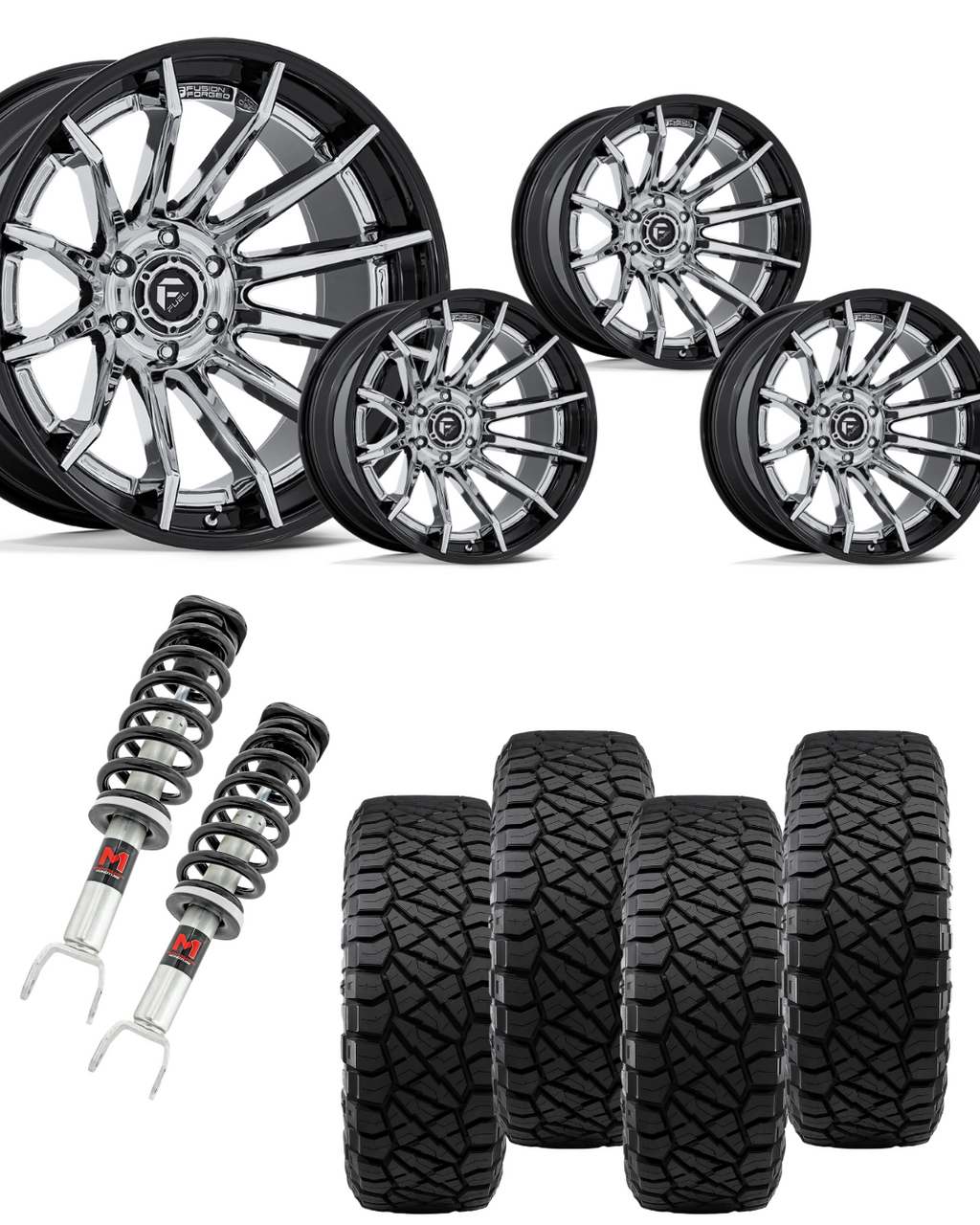 2 in Level Bundle w/ 22x10 Black/Chrome Wheels & 33in Nitto Ridge Grapplers - 2wd/4wd