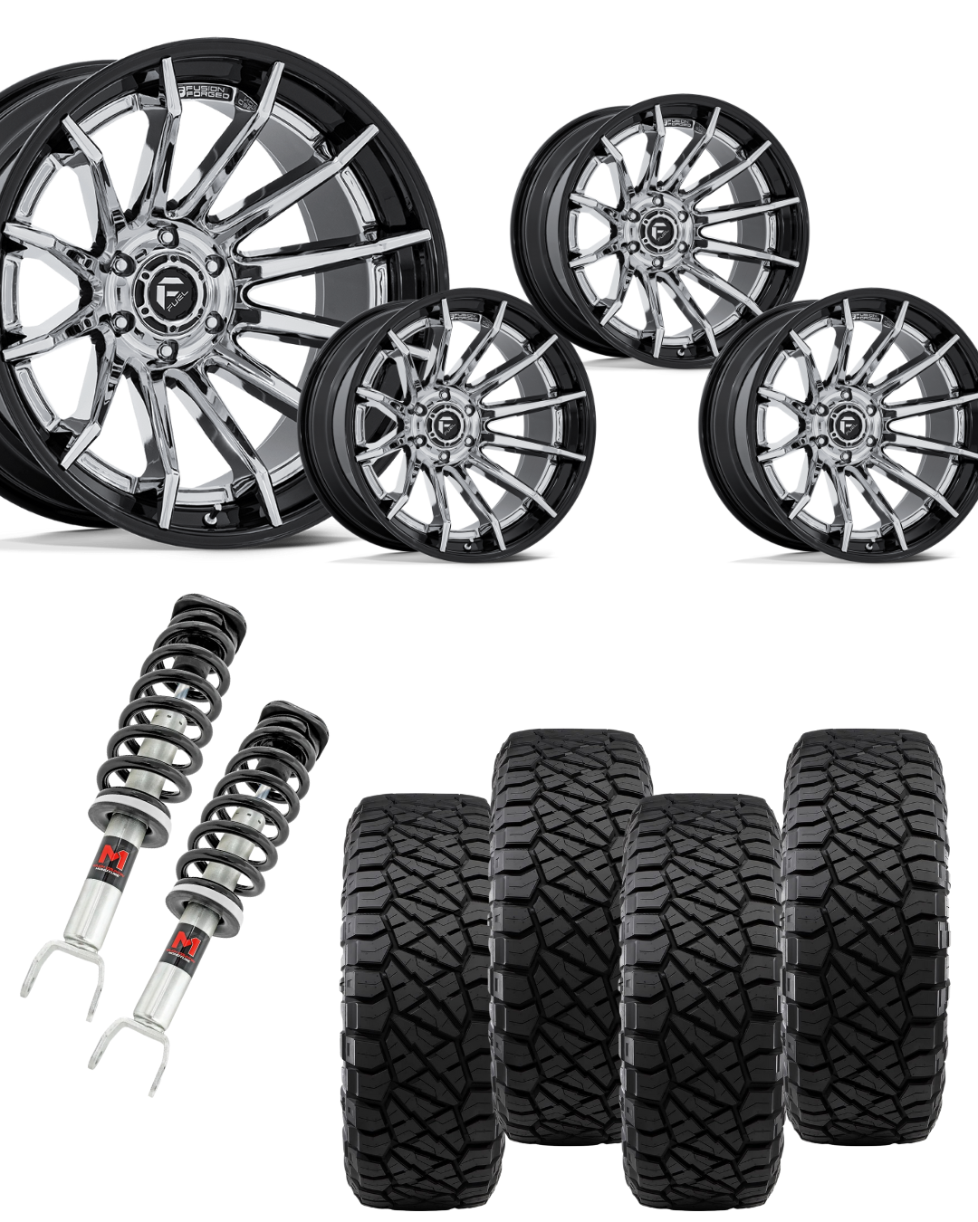 2 in Level Bundle w/ 22x10 Black/Chrome Wheels & 33in Nitto Ridge Grapplers - 2wd/4wd