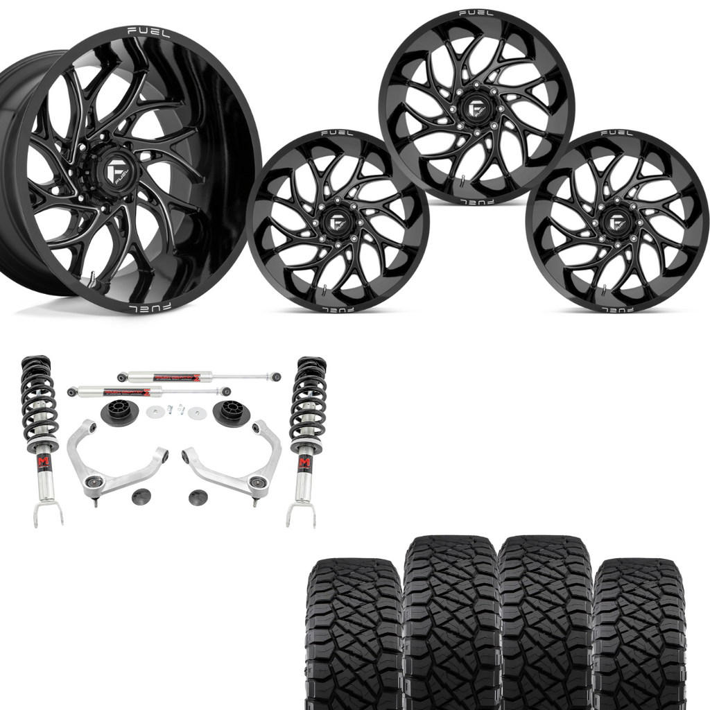 3 inch Lift Bundle M1 w/ 20x10 Black Milled Wheels & 33in Nitto Ridge Grapplers- RAM 1500 4wd