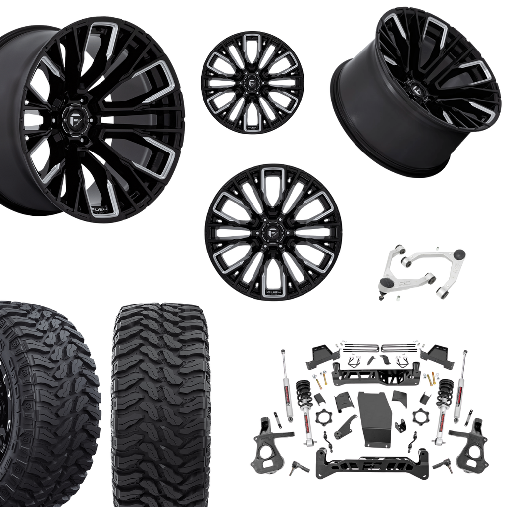 7 inch Lift N3 Bundle w/ 22x12 Black Chrome Wheels - 35in Hercule TT1 Tires + Upper Control Arms- 4wd (14-18)