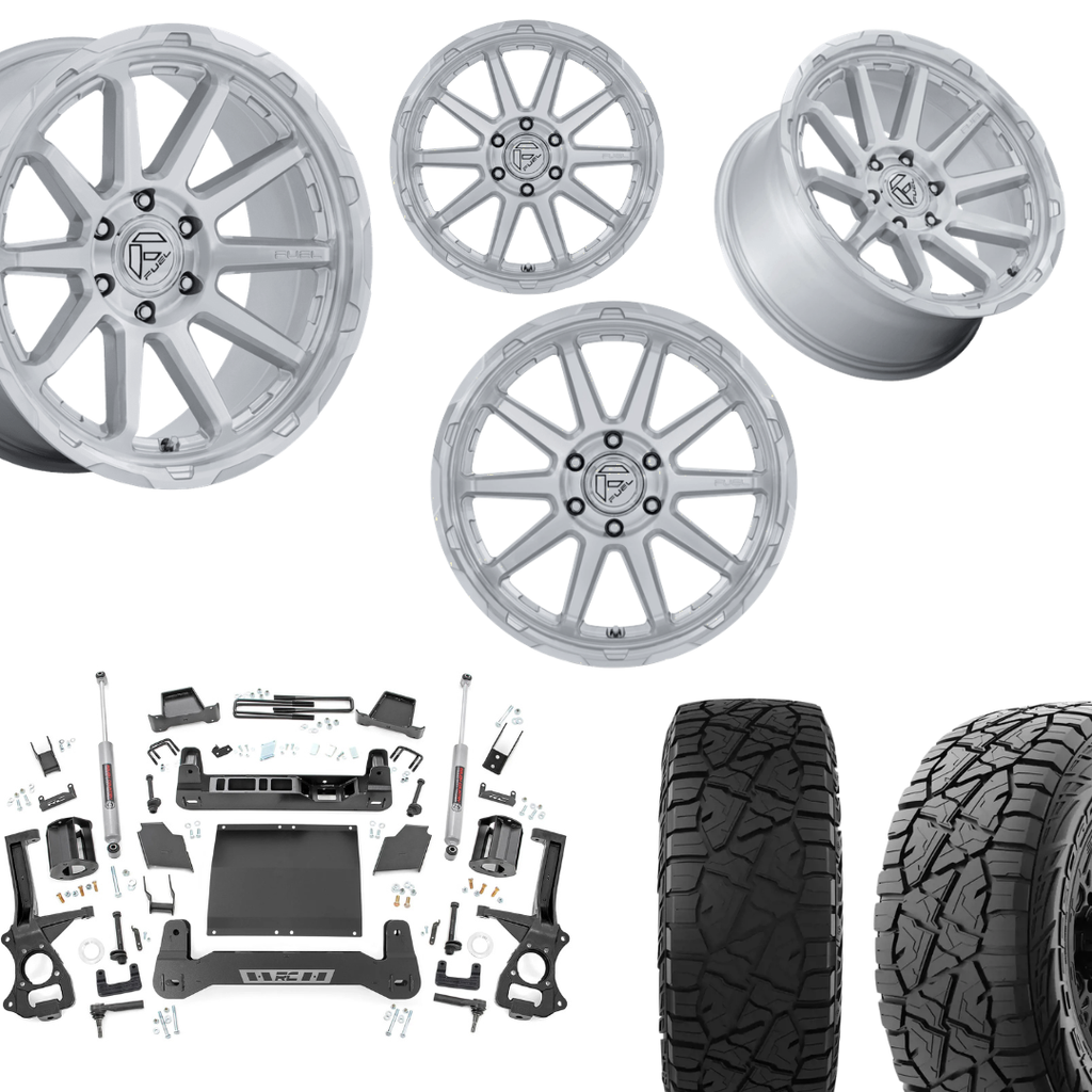 6 inch Bundle w/ 20x10 Silver Brushed Wheels and 35in Hercules RT1 Tires - 4wd - 2.7 or 3.0 Engines