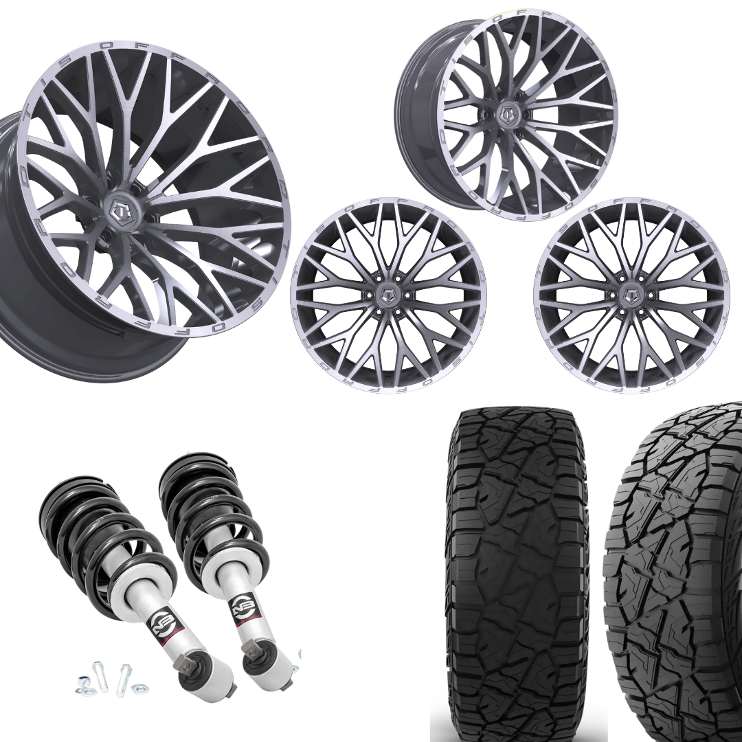 2 inch Level Bundle w/ 20x10 Brushed Silver Wheels & 33in Hercules RT1 Tires - 2wd/4wd