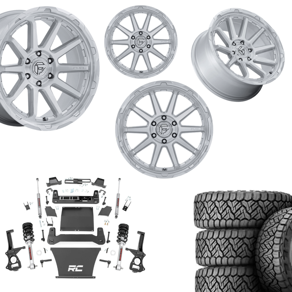 6 inch Bundle w/ 20x10 Silver Brushed Wheels and 35in Nitto Recon Grapplers - 4wd - 4.3 5.3 6.2 Engines