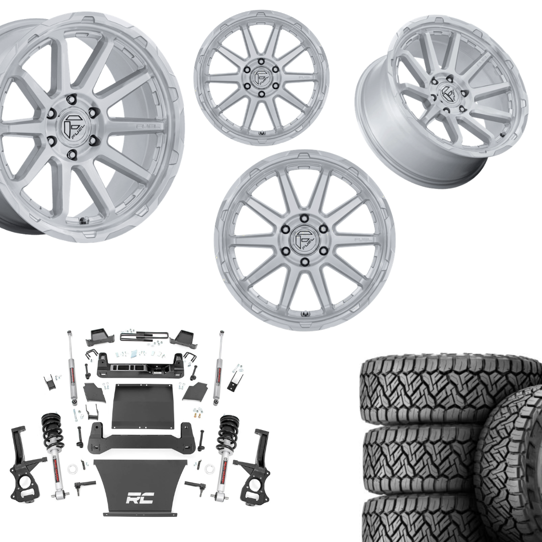 6 inch Bundle w/ 20x10 Silver Brushed Wheels and 35in Nitto Recon Grapplers - 4wd - 4.3 5.3 6.2 Engines