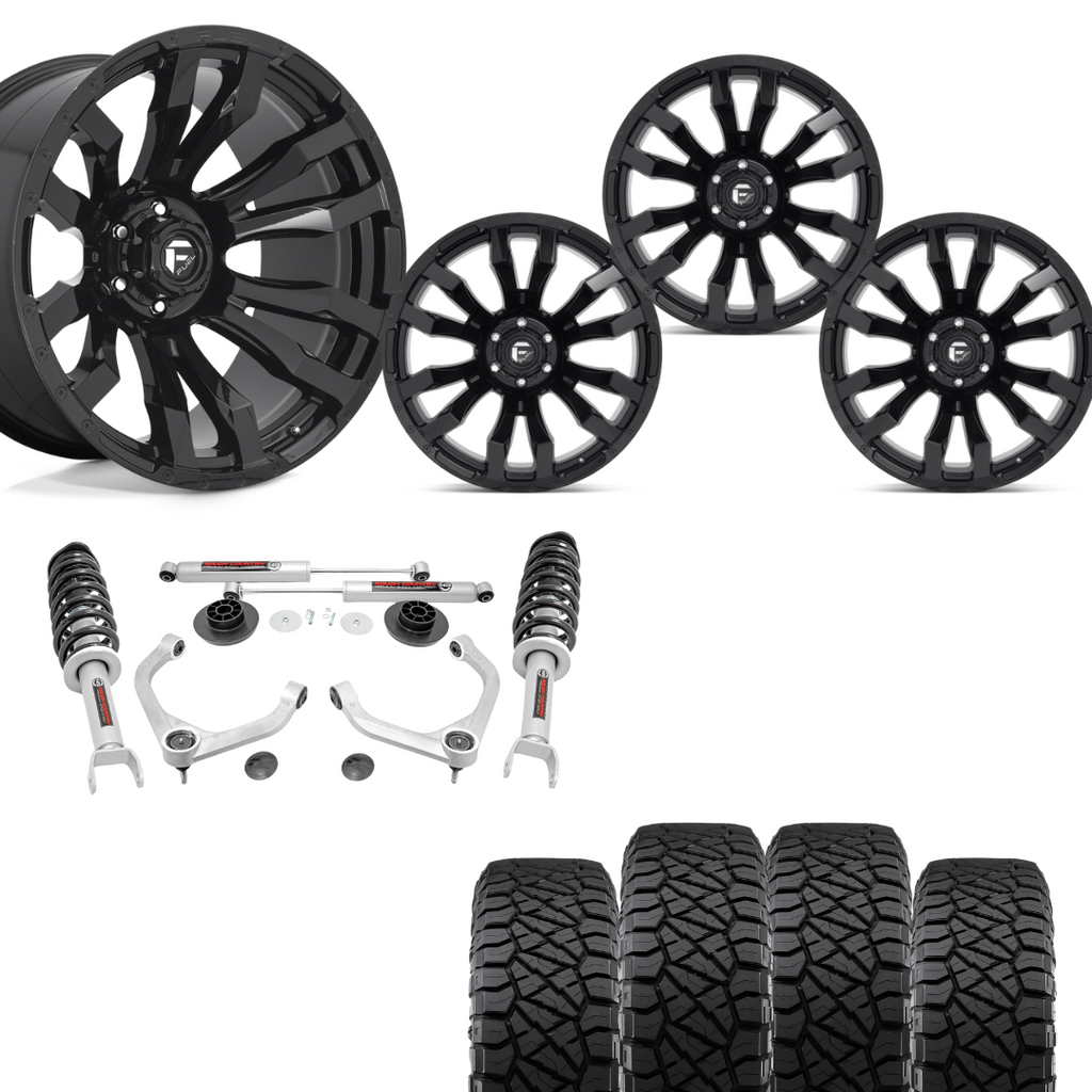 3 inch Lift Bundle N3 w/ 20x9 Black Wheels & 33in Nitto Ridge Grapplers- RAM 1500 4wd