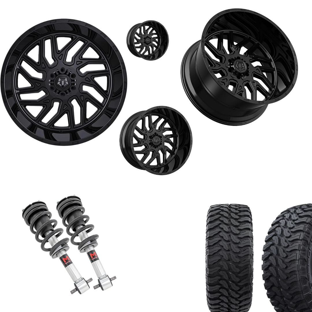 2 inch Level Bundle w/ 20x10 Gloss Black Wheels and 33in TIS TT1 Mud Tires 2wd/4wd