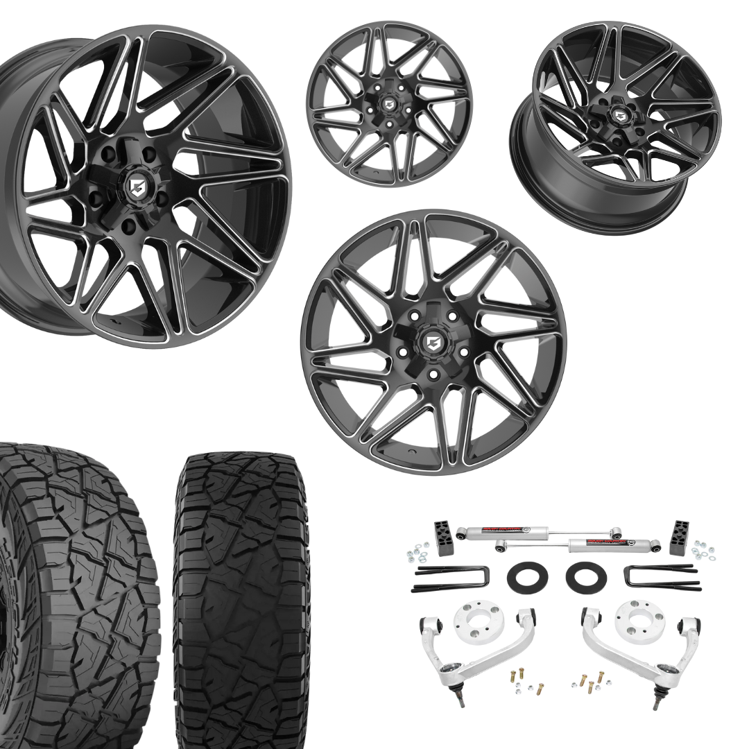 3 inch Bundle w/ 20x10 Black Milled Wheels - 33in Hercules RT1 Tires - 4wd