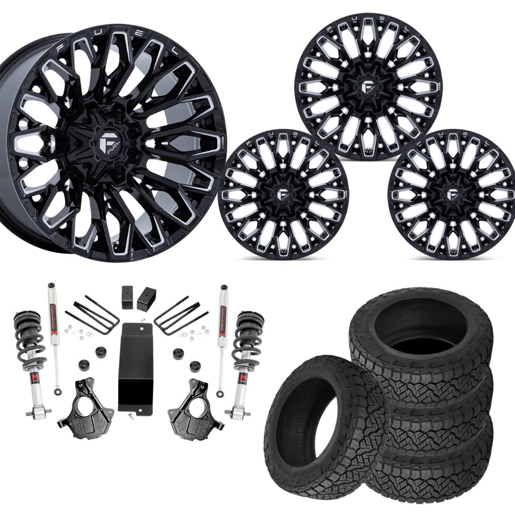 3.5 inch Lift M1 Bundle w/ 22x10 Black Milled Wheels - 33in Nitto Recon Grapplers - 4wd (14-18)