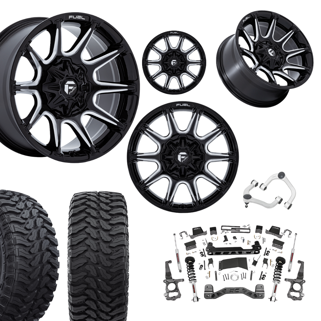 6 inch N3 Bundle w/ 22x12 Black Milled Wheels - 35in Hercules TT1s - Upper Control Arms -4wd