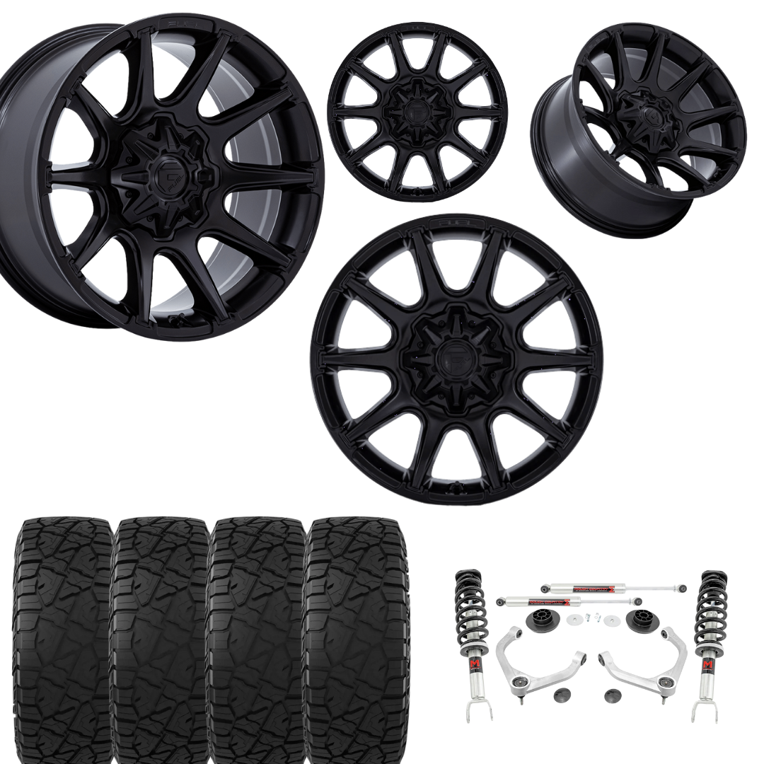 3 inch Lift Bundle M1 w/ 22x10 Matte Black Wheels & 33in Hercules RT1 Tires - 4wd