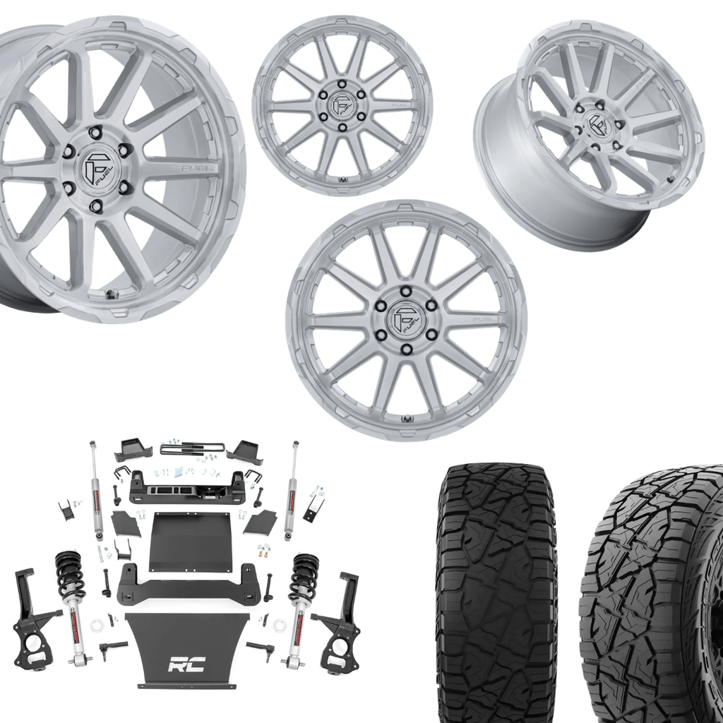 6 inch Bundle w/ 20x10 Silver Brushed Wheels and 35in Hercules RT1 Tires - 4wd - 4.3 5.3 6.2 Engines