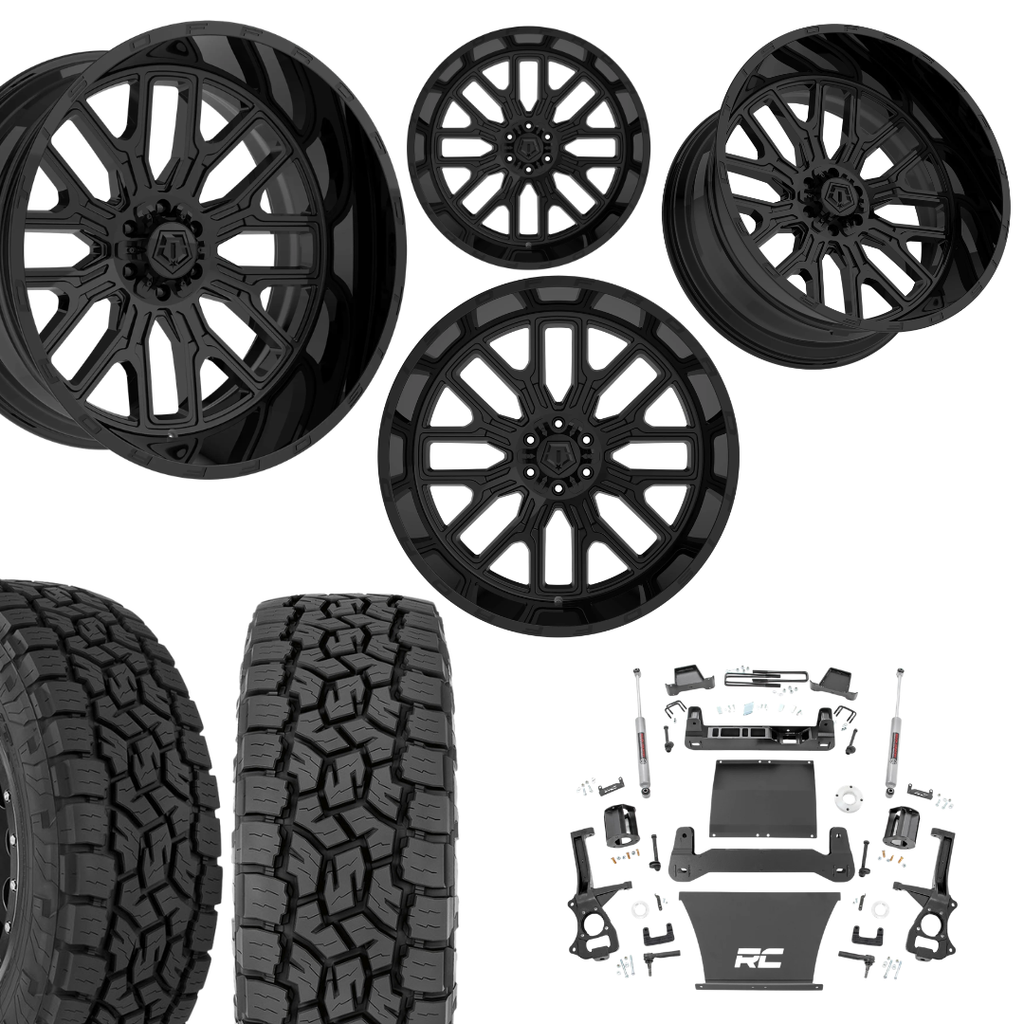 6 inch Bundle w/ 22x12 Gloss Black Wheels and 35in Toyo AT3 Tires - 2wd