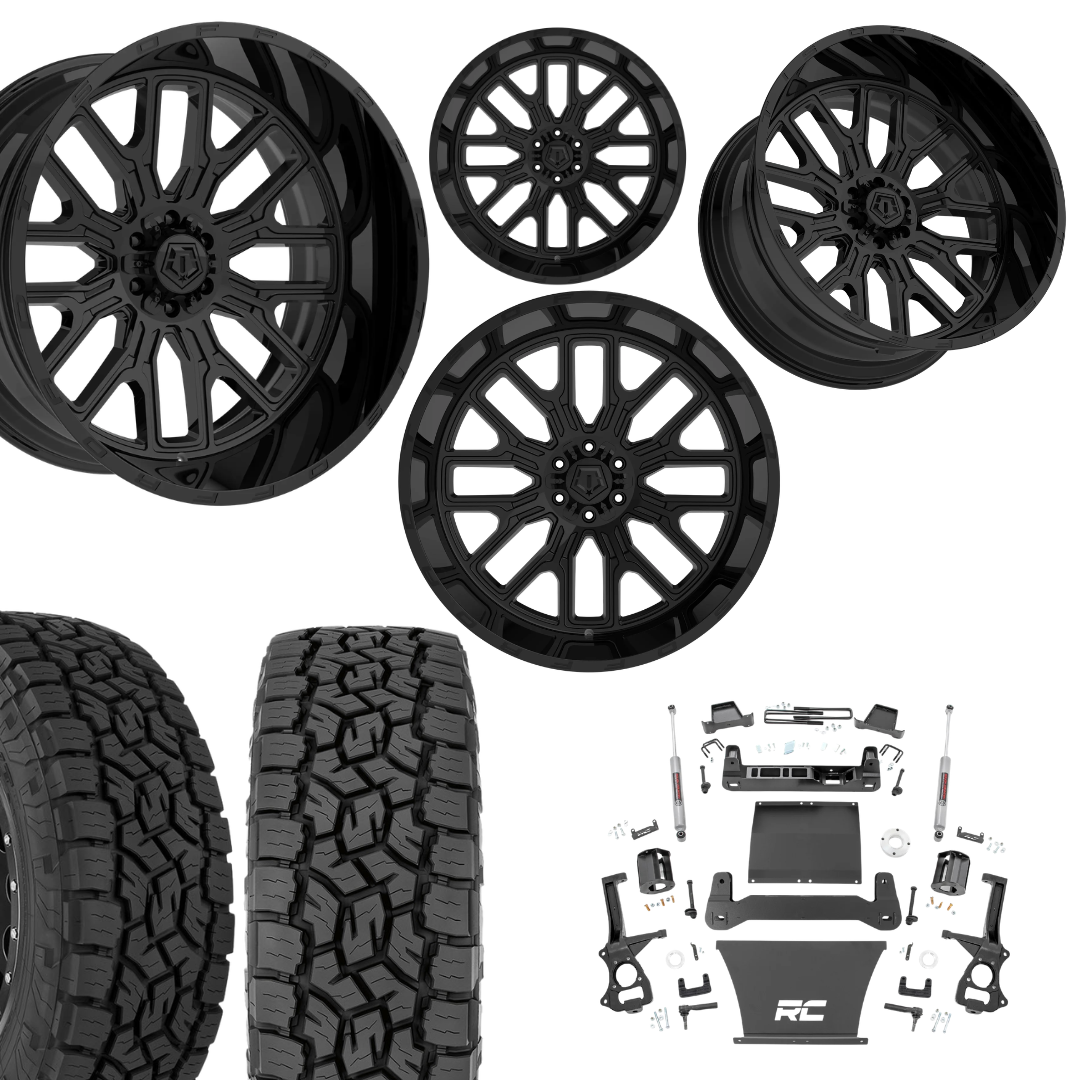 6 inch Bundle w/ 22x12 Gloss Black Wheels and 35in Toyo AT3 Tires - 2wd