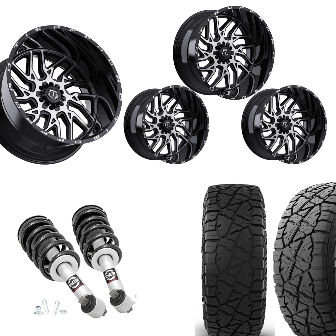 2 inch Level Bundle w/ 20x10 Black Machined Wheels & 33in Hercules RT1 Tires - 2wd/4wd