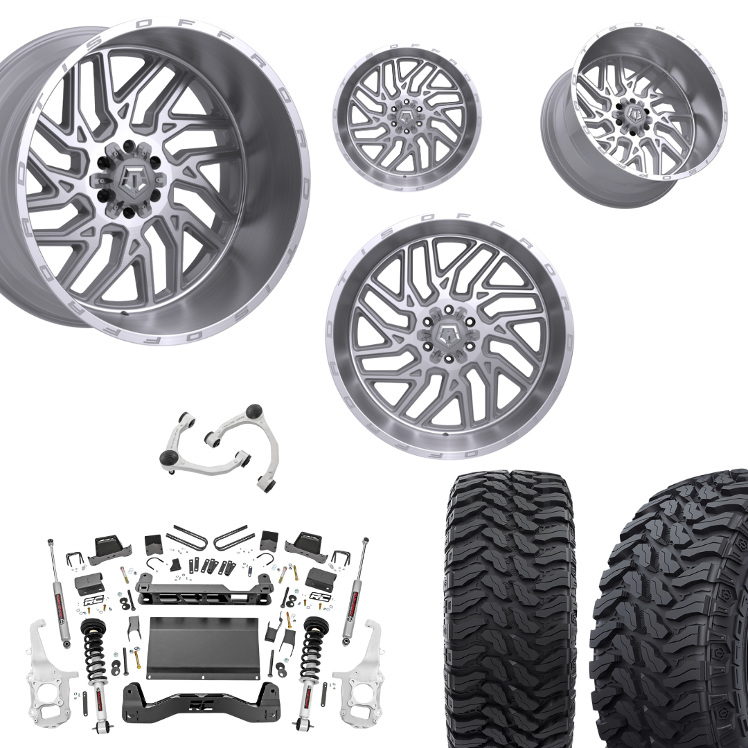 6 inch Lift N3 Bundle w/ 22x12 Silver Brushed Wheels- 35in Hercules TT1 Tires - 4wd